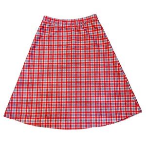 Vintage Stockton Red Plaid A Line Skirt Womens S Elastic Waist Knee Length 1960s